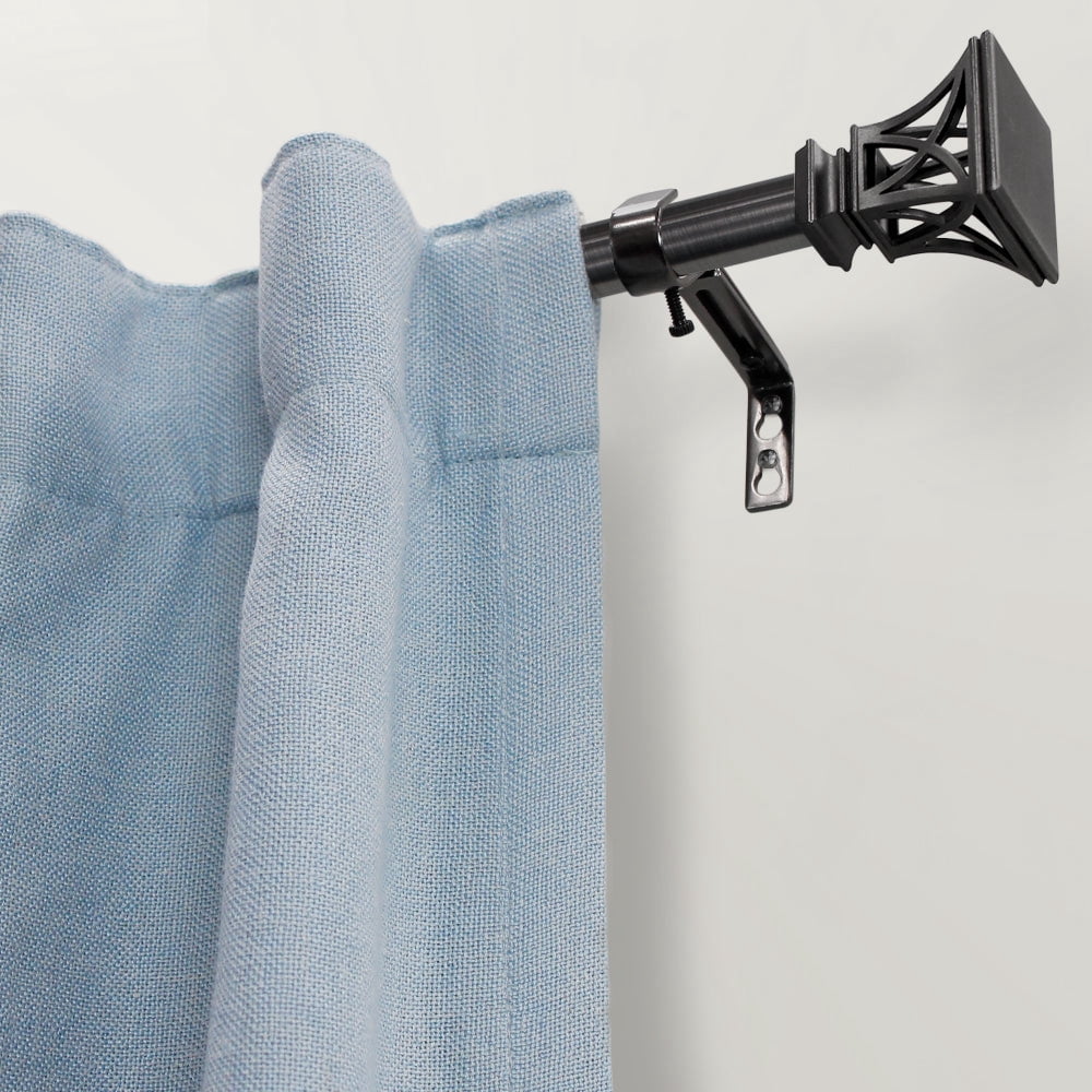 Lumi 36 in. - 66 in. Adjustable Single Curtain Rod 3/4 in. Dia. in Gunmetal with Square Cage finials