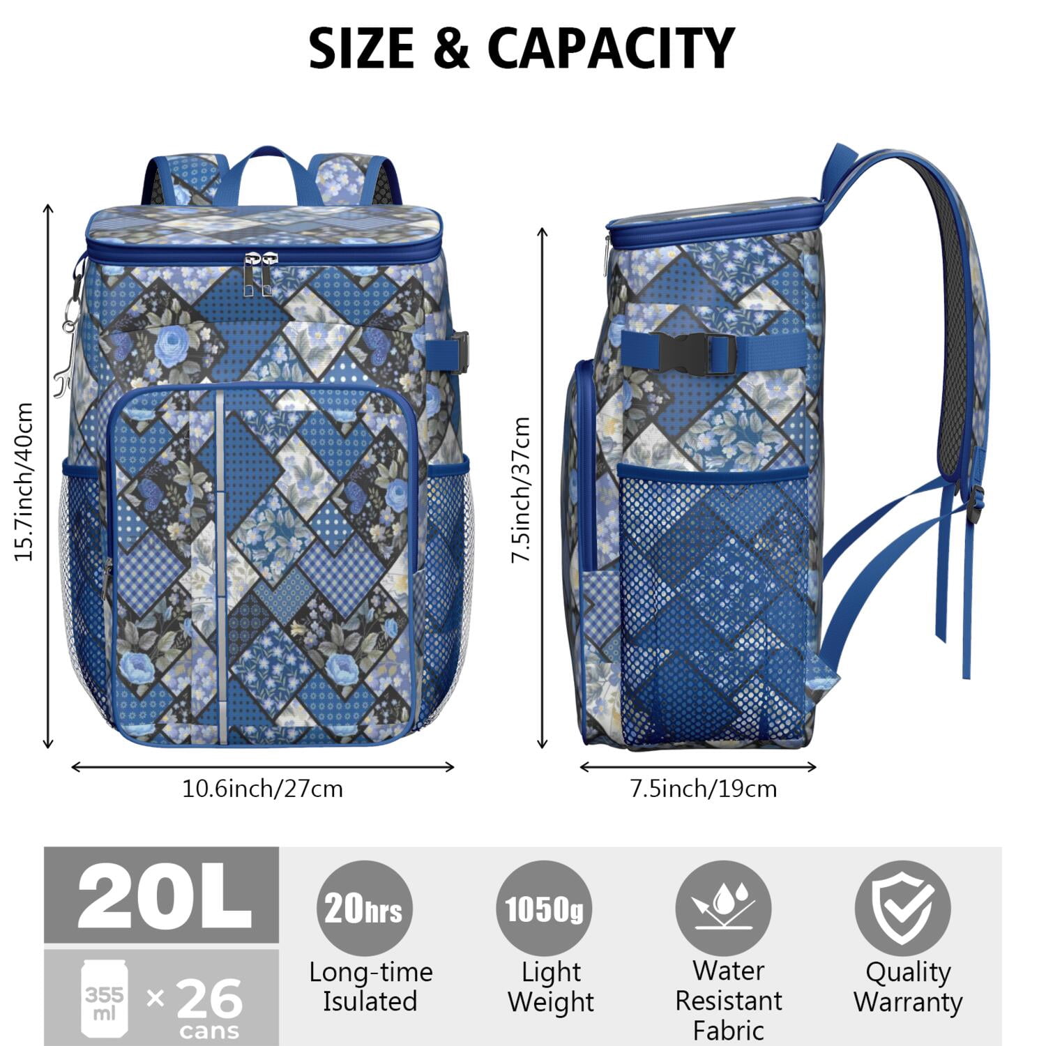 Travel Cooler Bag - Pioneer Flower Camping Beer Cooler Backpack with Bottle Opener- Waterproof Insulated Picnic Backpacks - Cooler Bag for Beach
