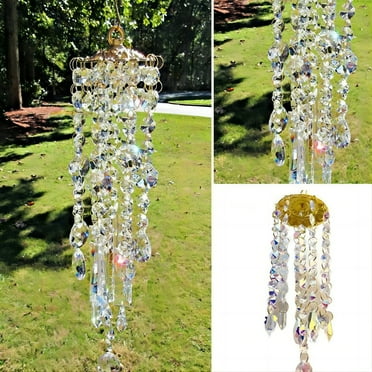 Wekvgz Colorful Crystal Wind Chimes Shiny Rhinestone Hanging Wind Bell Indoor Outdoor Ornament for Garden Patio Yard Courtyard Balcony Home Decoration
