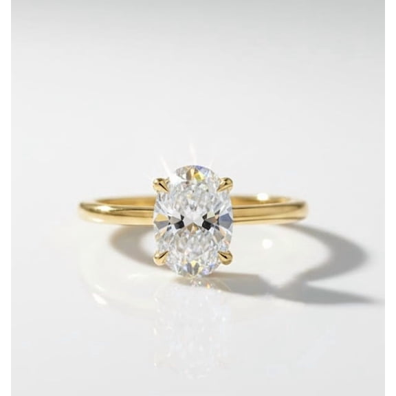 Jewelerix 2 Ct Oval Cut Moissanite Solitaire Engagement Ring, 10K Yellow Gold Ring, 4-Prong Classic Proposal Ring for Women