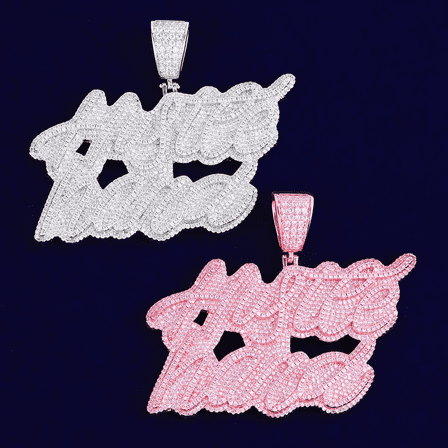 Heyoubi Iced Out Hustle Hard Necklace Pendant for Men Real Copper Gold Plated Hip Hop Jewelry