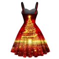 thumbnail image 3 of DailyTrove Women's Christmas Tree Print Fit & Flare Dress, Sleeveless, Holiday Party & Winter Event Outfit, Stretchy Satin Blend, 3 of 5