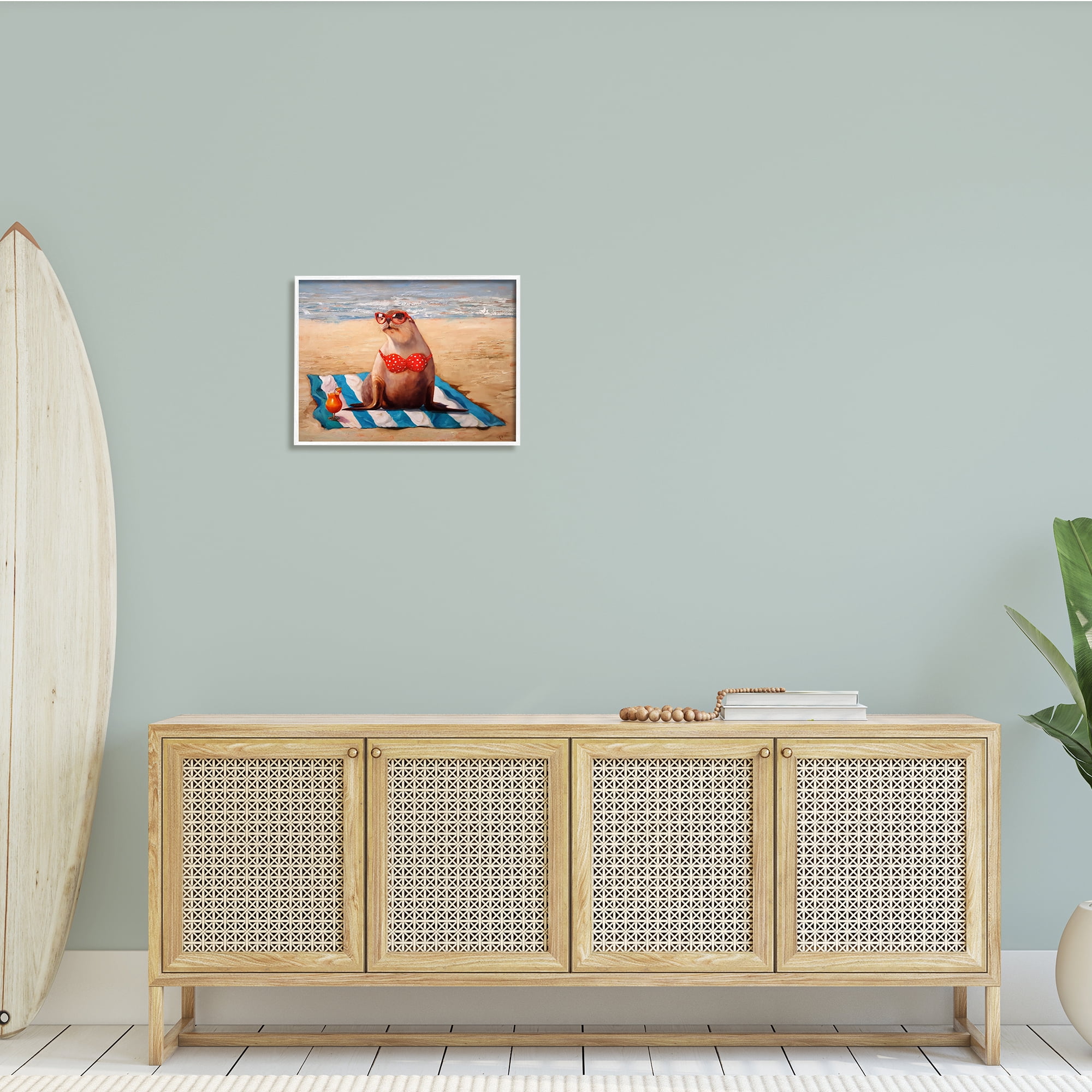 Stupell Industries Polka Dot Bikini Sea Lion Tropical Drink Beach Scene, 20 x 16, Design by Lucia Heffernan