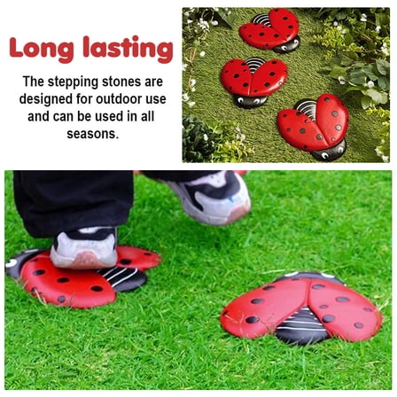 3pcs Realistic Ladybug Garden Stepping Stones - Resin Insect Pathway Stones with Black Dots | Red/Black Ladybugs for Outdoor/Indoor Use | Durable Lawn & Patio Decor
