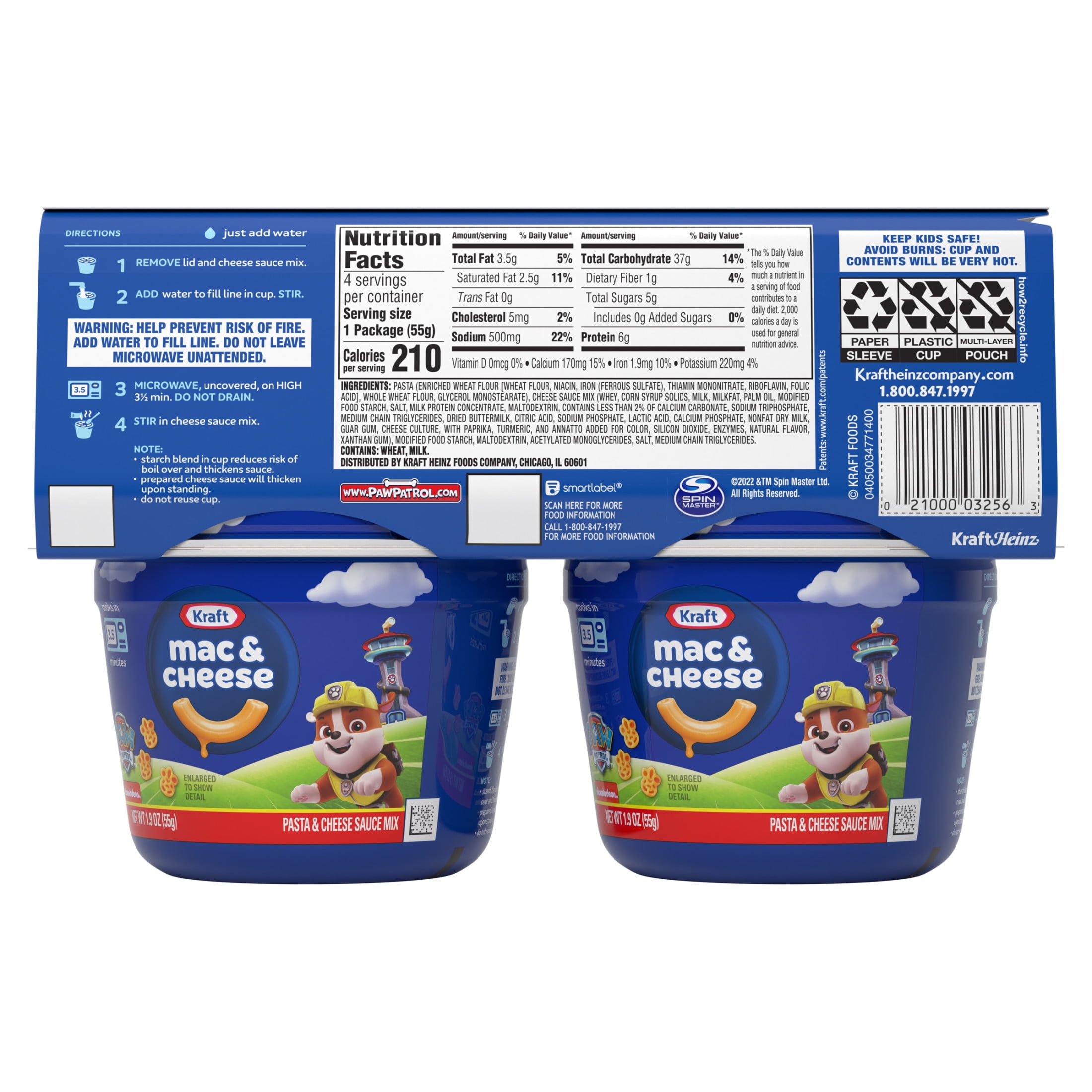 (6 pack) Kraft Nickelodeon Paw Patrol Mac and Cheese, 4 Cups, for Easy Dinner or Dinner Sides, Original Flavor, No Artificial Flavors, Preservatives or Dyes, 1.9 oz