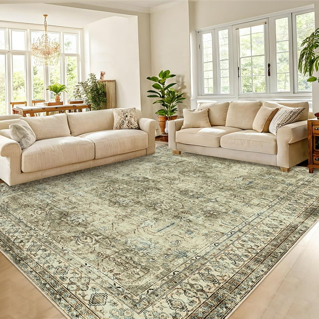 Towallmark 5'x7' Washable Area Rug for Living Room, Modern Neutral Soft Thin Rugs, Non Slip Indoor Carpet for Bedroom, Dining Room, Office