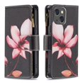 thumbnail image 4 of Dteck Case for Apple iPhone 13 6.1-inch,Magnetic Patterned Leather Zipper Card Holder Wallet Flip iPhone 13 6.1" Phone Case Kickstand Shockproof with Hand Strap Cover,Flower, 4 of 6