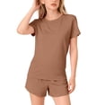 thumbnail image 4 of Ruyang Girls 2 Piece Sets Solid Round Neck Short Sleeve Tops and Wide Leg Shorts Outfits Summer Outdoor Active Wear, 4 of 8