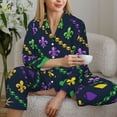 thumbnail image 6 of Fuzoiu Mardi Gras Strings of Beads Print Women's Long-Sleeved Pajama,Lounge Button Down Nightwear,Womens Notch Collar Pajama Set-Medium, 6 of 7