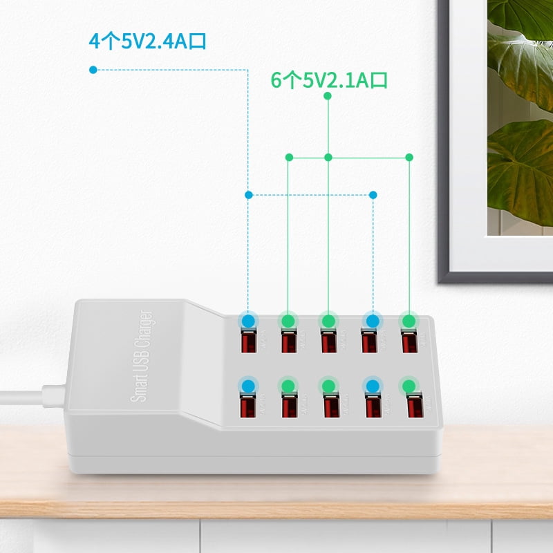 10 Ports USB Charger 72W/50W QC 3.0 PD Type C Hub Fast Charging Station for iPhone Samsung Tablet Multi Devices Extension Socket