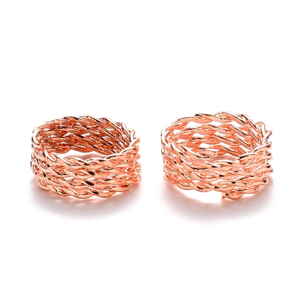500pcs Iron Dreadlocks Beads Hair Decoration Hair Coil Cuffs Ring 4 Loops Rose golden 14x5mm Hole: 11.5mm