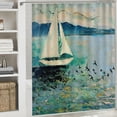 thumbnail image 6 of Fenyluxe  Art Shower Curtain, Sailing Boat Yacht Birds Watercolor Brushstroke Composition, Cloth Fabric Bathroom Decor Set with Hooks, 6 of 7