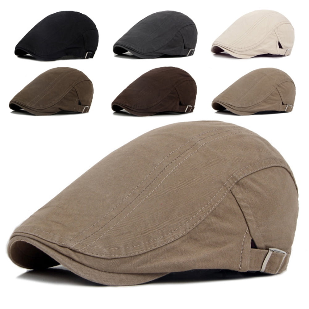 Gods pens Men Solid Color Plain Flat Caps Newsboy Caps Cabbie Hat Adjustable Beret Hat Visor Sun Protection Cap 