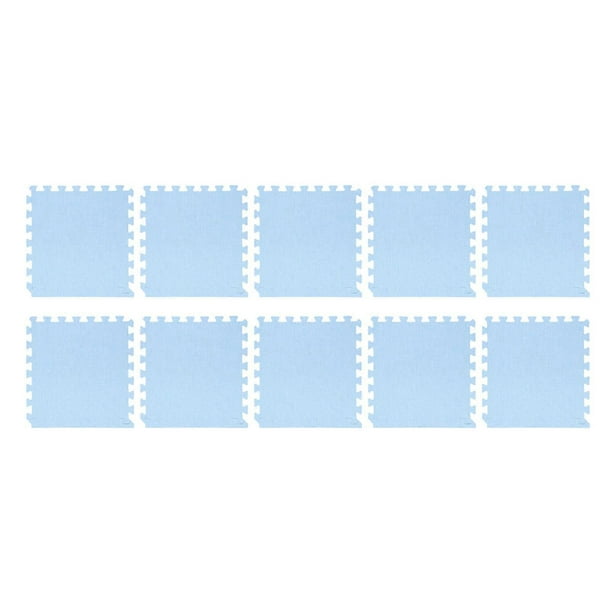 Cotton Linen Interlocking Mat Thicken Soundproofing Cuttable Patchwork Puzzle Foam Floor Mat for Home Bedroom Light Blue
