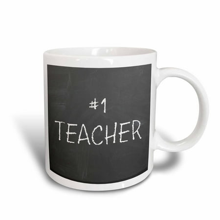 3dRose number 1 teacher, white lettering on black chalkboard, Ceramic Mug,