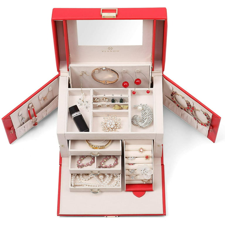Vlando City Beauty Medium Jewellery Organizer Box, Faux Leather Jewelry  Organizer Gift for Women (pink) : : Fashion