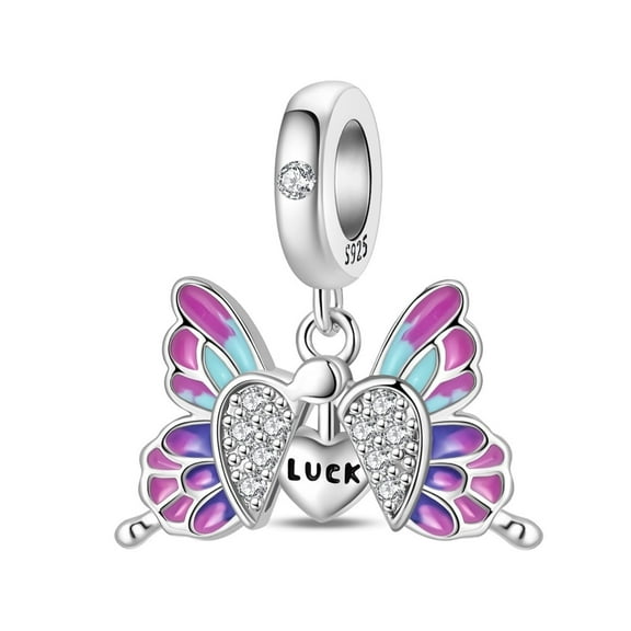 KUNSIR 925 Silver Lucky Charm,Butterfly Charm with Heart Open&Close For Bracelet