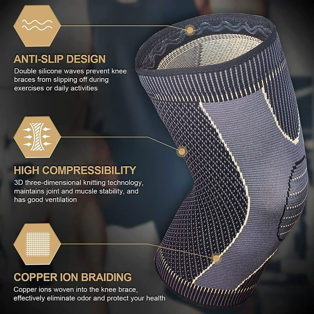 Copper Knee Brace for Women & Men Arthritis Pain Relief and Support  Compression Knee Sleeve for Weight Lifting,Running,Workout,Gym, Cycling (  Golden, Large) 