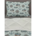 thumbnail image 3 of Nautical Comforter & Sham Bedding Set, Marine Image with Anchor Windrose Fish and Ships, 3 pcs Duvet Set Microfiber Filling Quilt, 5 Sizes, Blue Multicolor, by Ambesonne, 3 of 4
