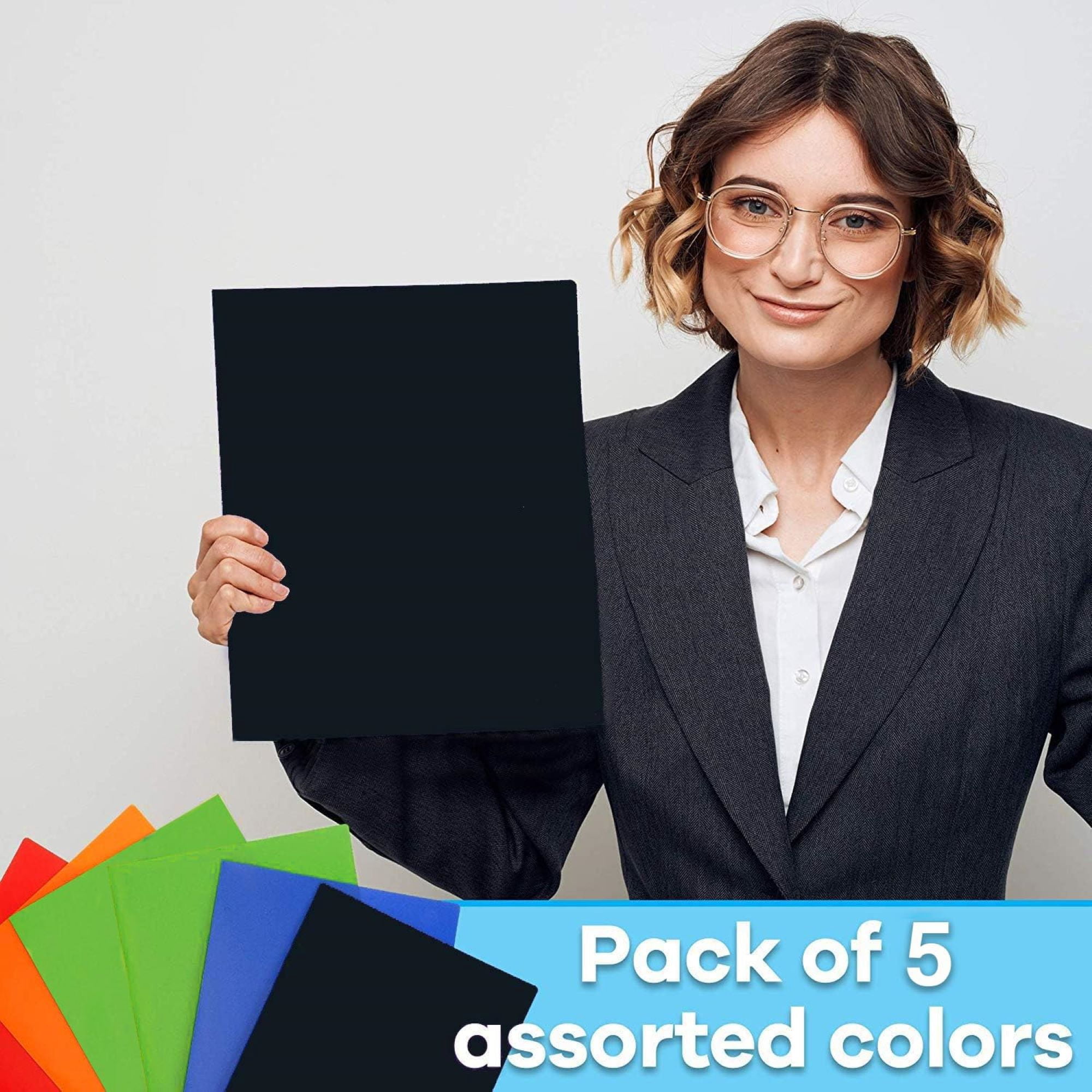 100 Pack of Bulk Wholesale Two Pocket Plastic Folders in 5 Assorted Colors for Filing Paper Work
