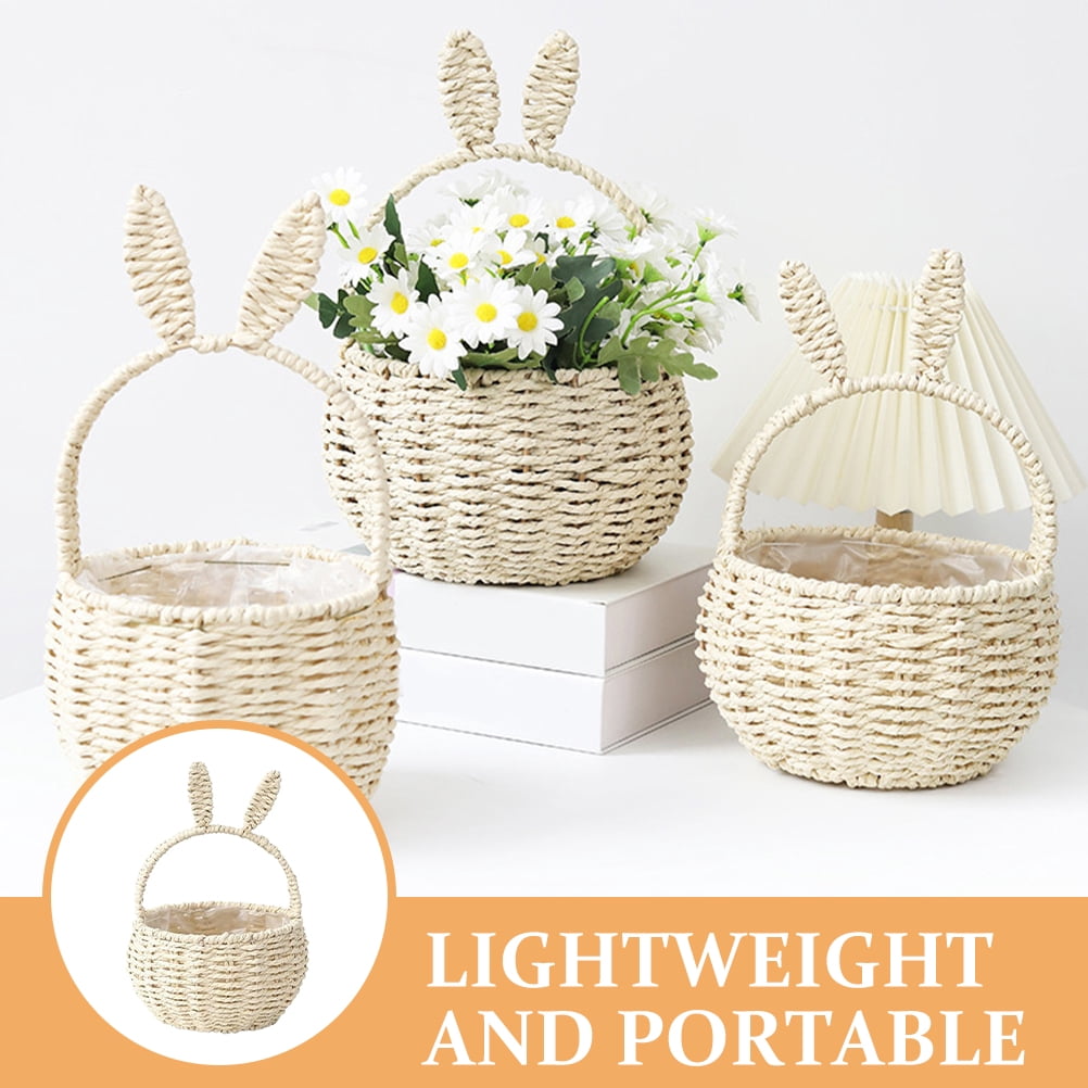 SEWCHICS Adorable Bunny Flower Basket Beige 1Set Perfect For Easter Egg Collecting