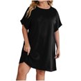 thumbnail image 2 of Taylonsss Fashion Plus Size Women Loose Round-Neck Summer Short Sleeve Cotton And Linen Dress, 2 of 9