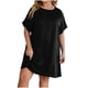 thumbnail image 2 of Puntoco Vestido De Manga Corta Con Cuello Redondo De Color Sólido De Verano De Talla Grande Para Mujer Negro Xl,Regalos Para Mujer Joven, 2 of 9