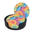 thumbnail image 2 of 6 Pce Leather Coasters 3.9in With Coasters Storage Box Antifouling And Antiscalding For Dining Room Kitchen Office Bedroom Living Room Tie-Dye Pattern Bright Colors (3), 2 of 8