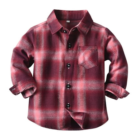 

nsendm Toddler Boys Girls Shirt Coat Jacket Plaid Long Sleeve Kids Turn Down Collar Button Tops Children Coats Winter Outerwear Pink 18-24 Months