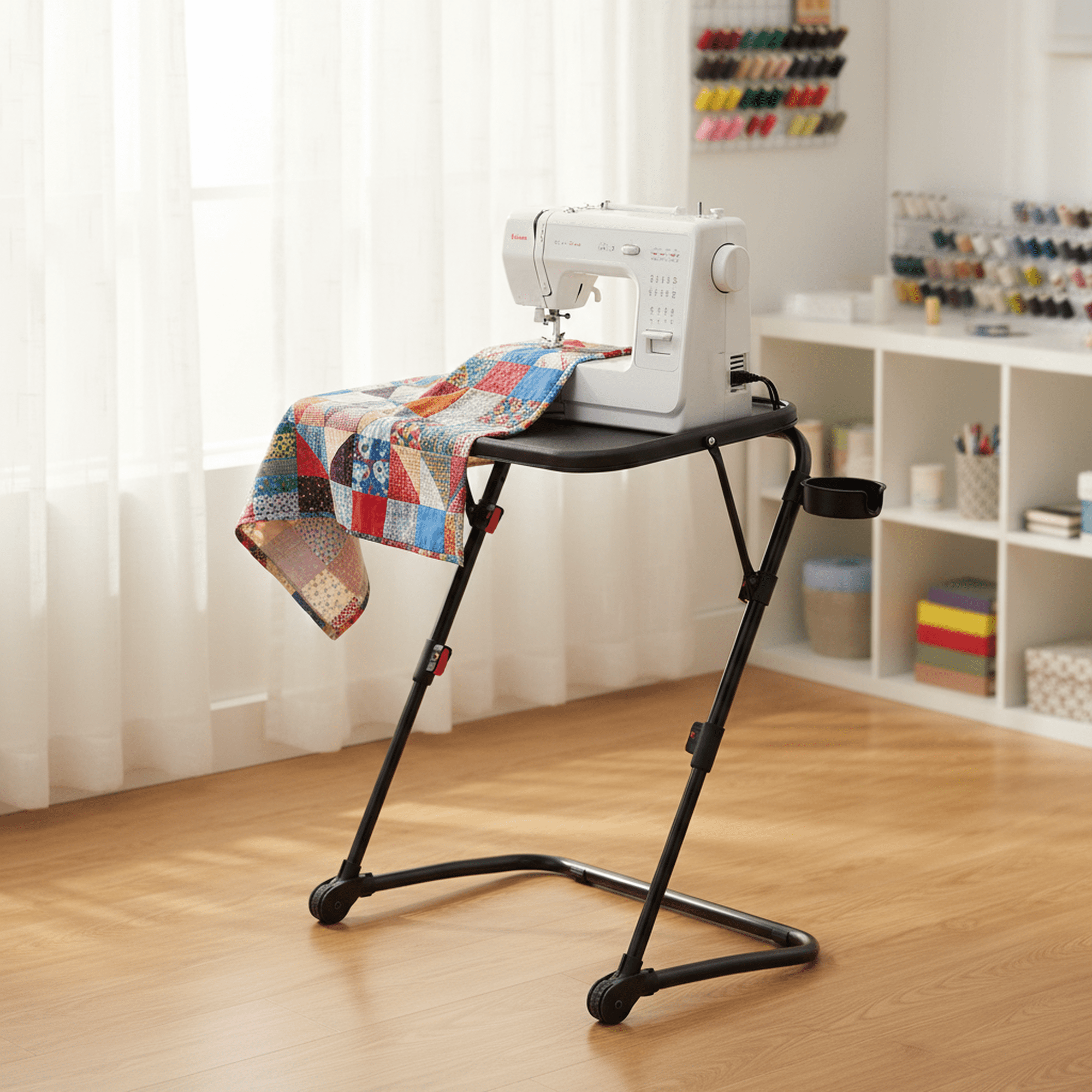 FurnitureR Z-Shaped Sewing Craft Table - Adjustable Height & Tilt, Side Table with Metal Frame Working Desk for Sewing, Knitting, Indoor and Outdoor Activities