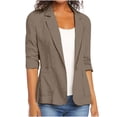 thumbnail image 2 of Rohuuque Women's Fall Business Cotton Blazers Casual Fashion Notched Lapel 3/4 Sleeve Tops Coat Blouse with Pocket Office Wear Khaki, 2 of 6