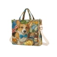 thumbnail image 2 of Corduroy Composite Fabric Tote Bag Magnetic Snap Large Capacity Crossbody Bag Beige Shoulder Strap Elegant Corgi and Afternoon Tea, 2 of 8
