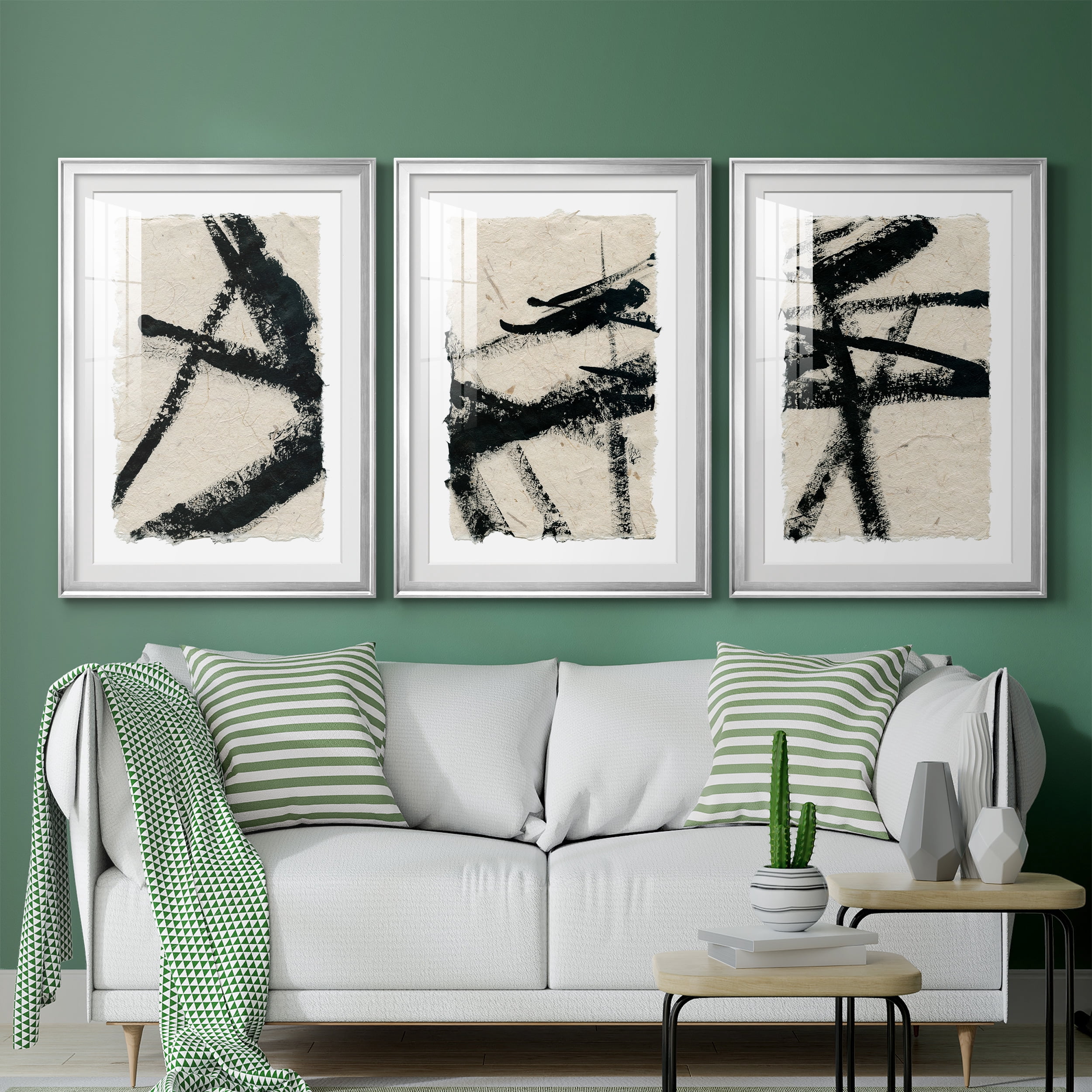 Lines Crossed I Premium Framed Prints Set of 3 - Ready to Hang - 30.5 x 42.5 Each - Silver Frame