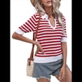 thumbnail image 3 of Suéter Corto A Rayas para Mujer, Top de Verano de Corta con Cuello en V, Camisa Holgada y para Salir Rojo L, 3 of 10