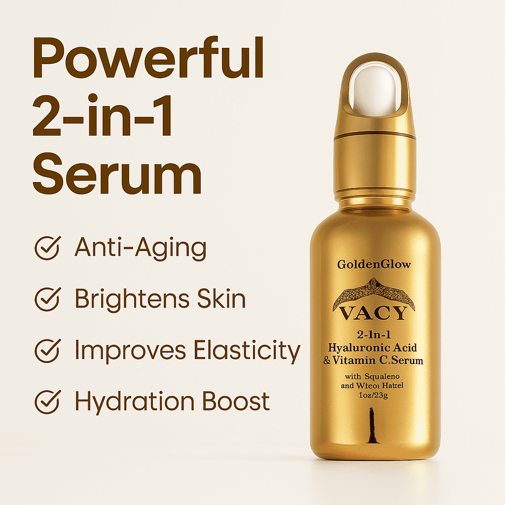 VACY GoldenGlow 2-in-1 Hyaluronic Acid and Vitamin C Facial Serum, 1 fl oz