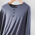 thumbnail image 4 of Dsseng Hauts de Sommeil pour Femmes Amples Simples Blouse Unie à Boutons pour Femmes Confortable Décontractée à Manches Longues Col Ras du Cou Haut de Pyjama pour Femmes, 4 of 4