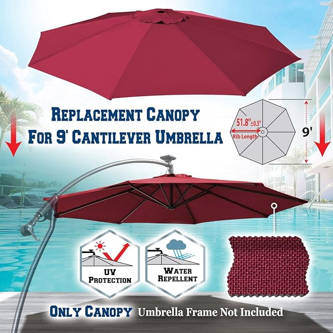 9ft Umbrella Top Cover Only Canopy 8rib Patio Replacement Canopy Outdoor (Canopy Only)