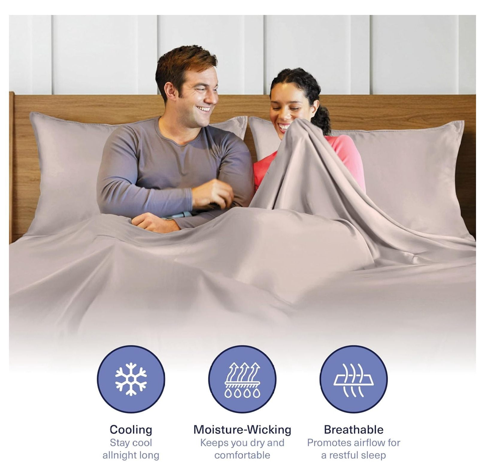 Kickoff Viscose Bamboo Fitted Sheet Queen Size, 100% Organic Cooling Sheets Fitted ONLY Viscose Bamboo Sheets Queen Size Bed Sheet for Hot , Extra Deep Pocket, 4 Corner Strap (Q, Grey Mist)
