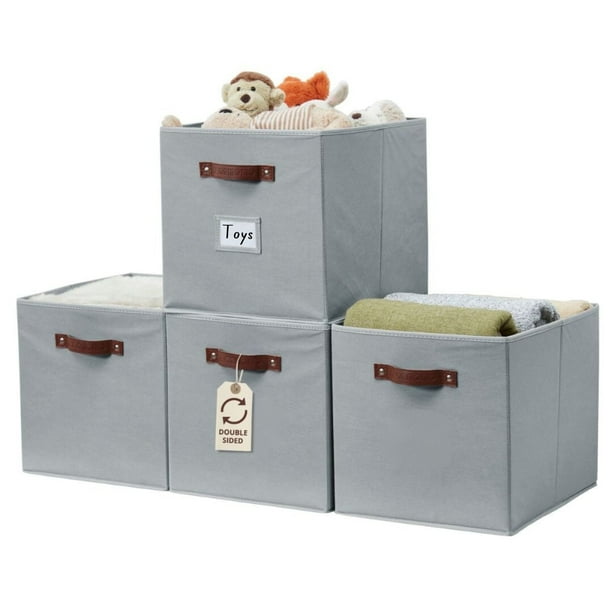 DECOMOMO - Cubo de Almacenamiento Grande de Tela con Forma de Cubo, Cubo Organizador (Gris, Juego de 4)