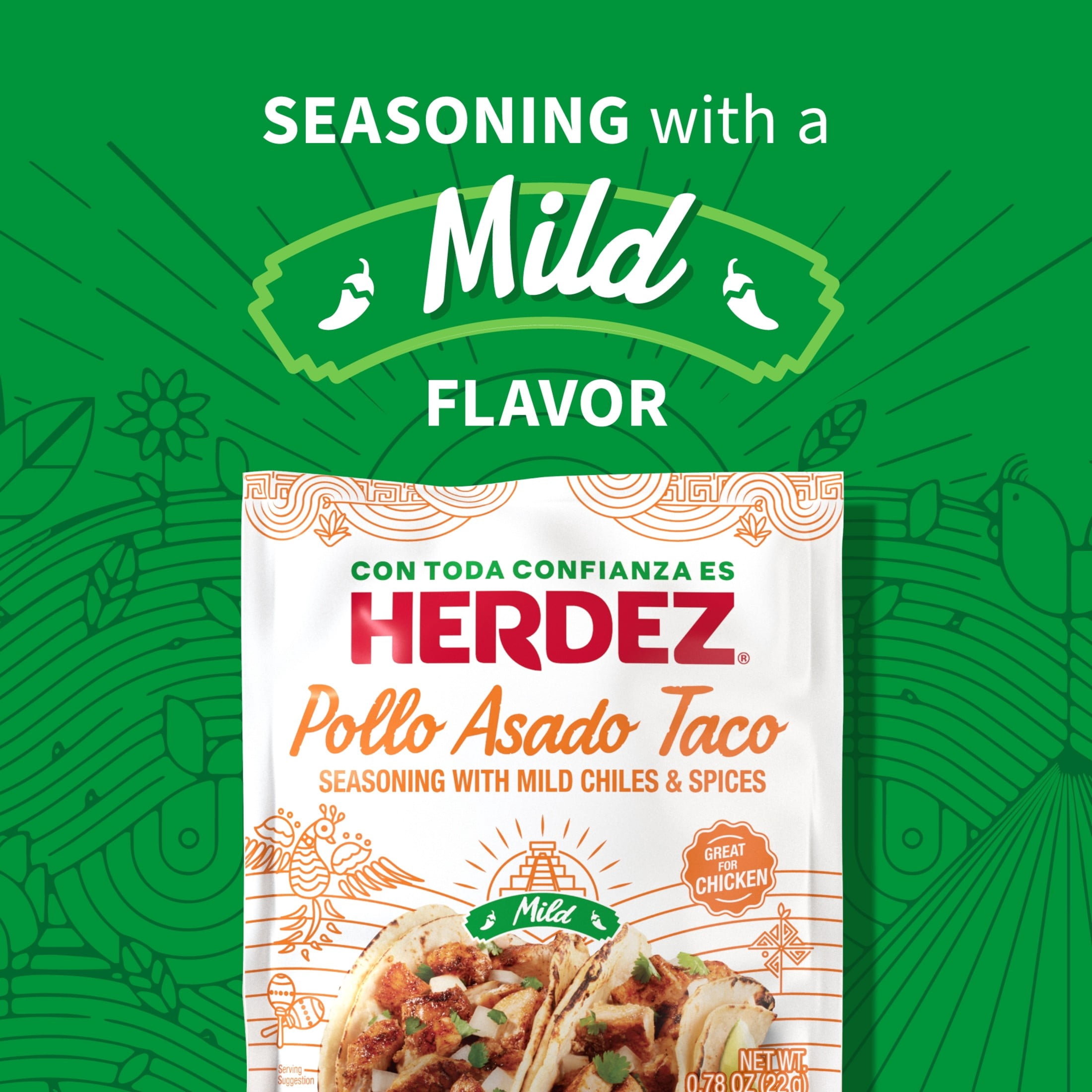 (2 pack) HERDEZ Pollo Asado Taco Seasoning Mild, Taco Seasoning with Mild Chiles & Spices, 0.78oz Packet