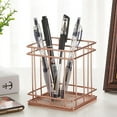 thumbnail image 4 of Portalápices de metal para escritorio, vaso para brochas de maquillaje, portalápices, organizador de oficina y hogar, oro rosa, 4 of 5