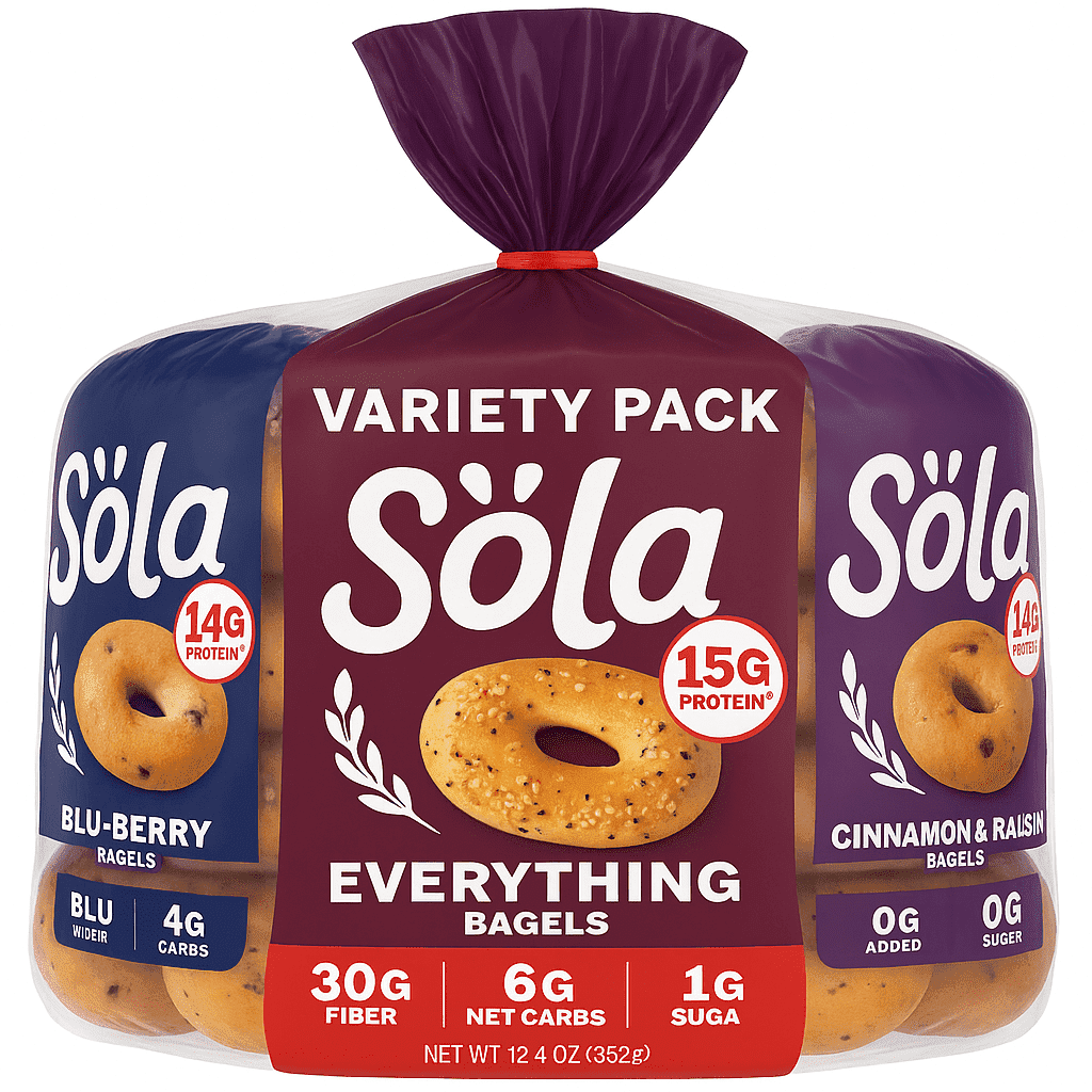 Sola Blu-Berry Low Carb Bagels, 5g Net Carbs, 15g Protein