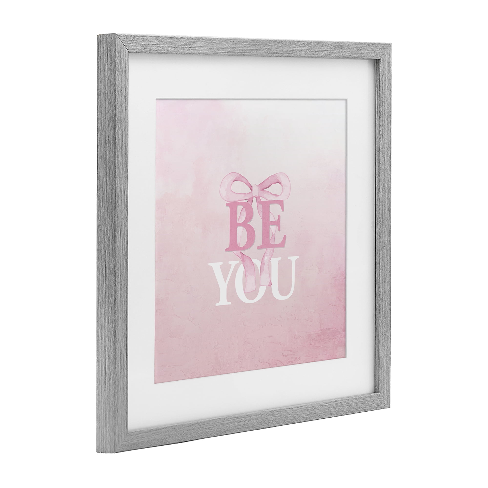 Feminine Be You Pastel Gray Framed Print Under Glass, design by Kim Allen