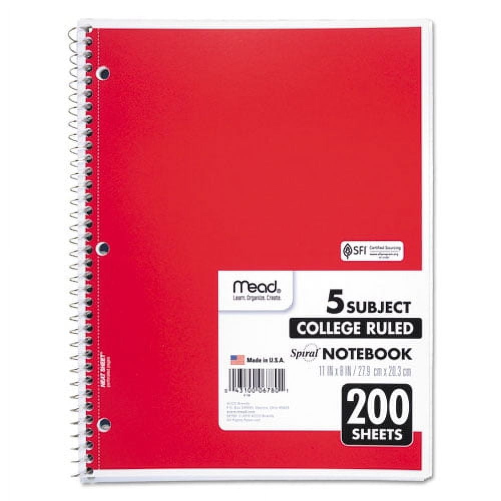"Spiral Notebook, 5 Subject, Medium/college Rule, Randomly Assorted Covers, 11 X 8, 200 Sheets | Bundle of 5 Each"
