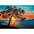 thumbnail image 2 of wall26 - Oil Painting on Canvas - Tree Near The Lake at Sunset, Wallpaper; Decoration - Removable Wall Mural | Self-Adhesive Large Wallpaper - 100x144 inches, 2 of 6