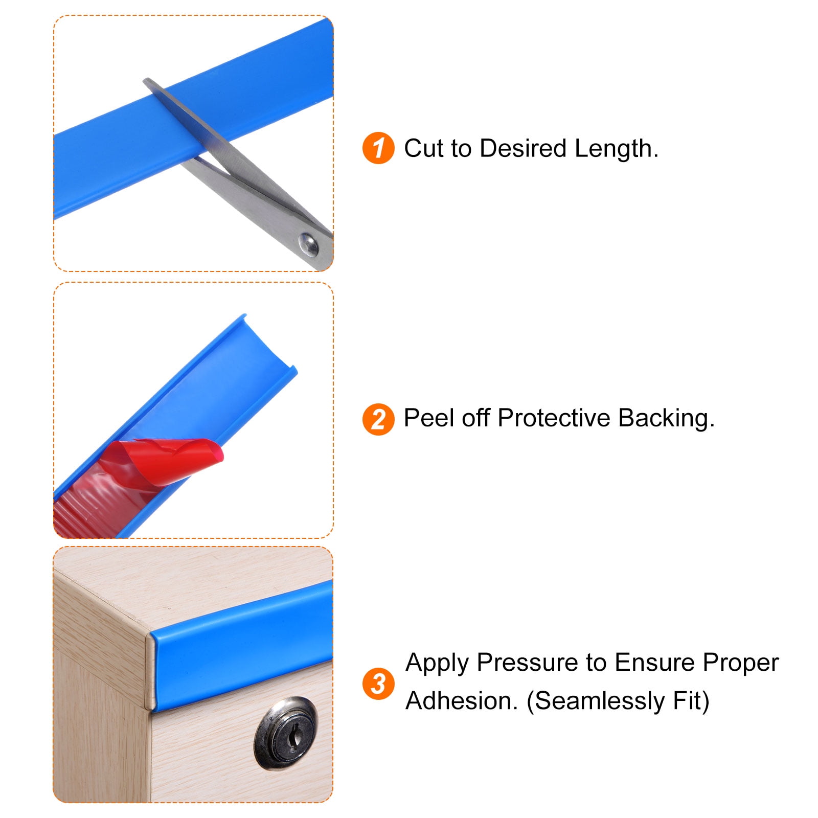Uxcell 18mm x 5000mm Flexible TPE Self Adhesive U-Shape Veneer Edging Edge Banding Blue