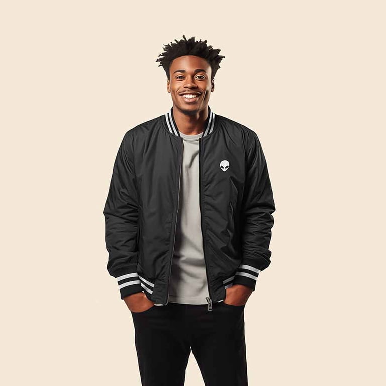Dalix Alien Embroidered Bomber Jacket Lightweight Zip Windbreaker