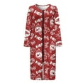 thumbnail image 4 of FKELYI Red Christmas Snowman Candy Print Women Zip Up Robe Nightgowns Comfy House Coats Full Length House Sleepwear Dress Long Sleeve Bathrobe with 2 Pockets, XL, 4 of 6