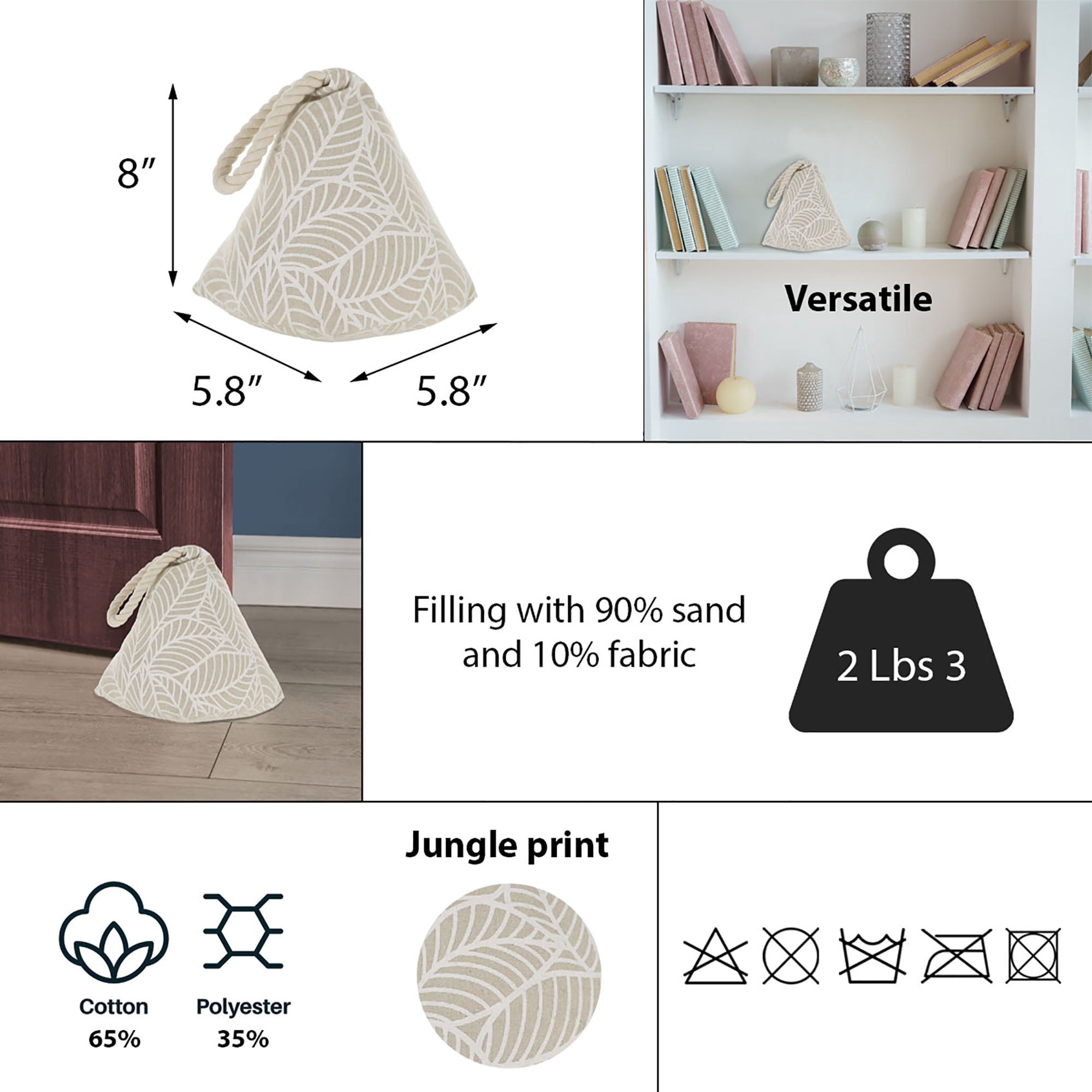 Jungle Print Cotton Weighted Bag Door Stop 2.3 lbs White