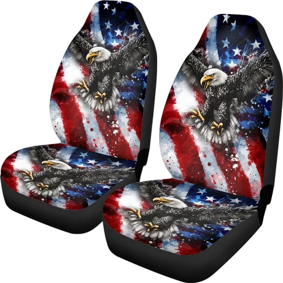 XYZCANDO Car Seat Covers Eagle Pattern 2 Piece Seat Protection Cushion Covers Durable Sedan Truck Van Stretchy Removable Front Seat Cover